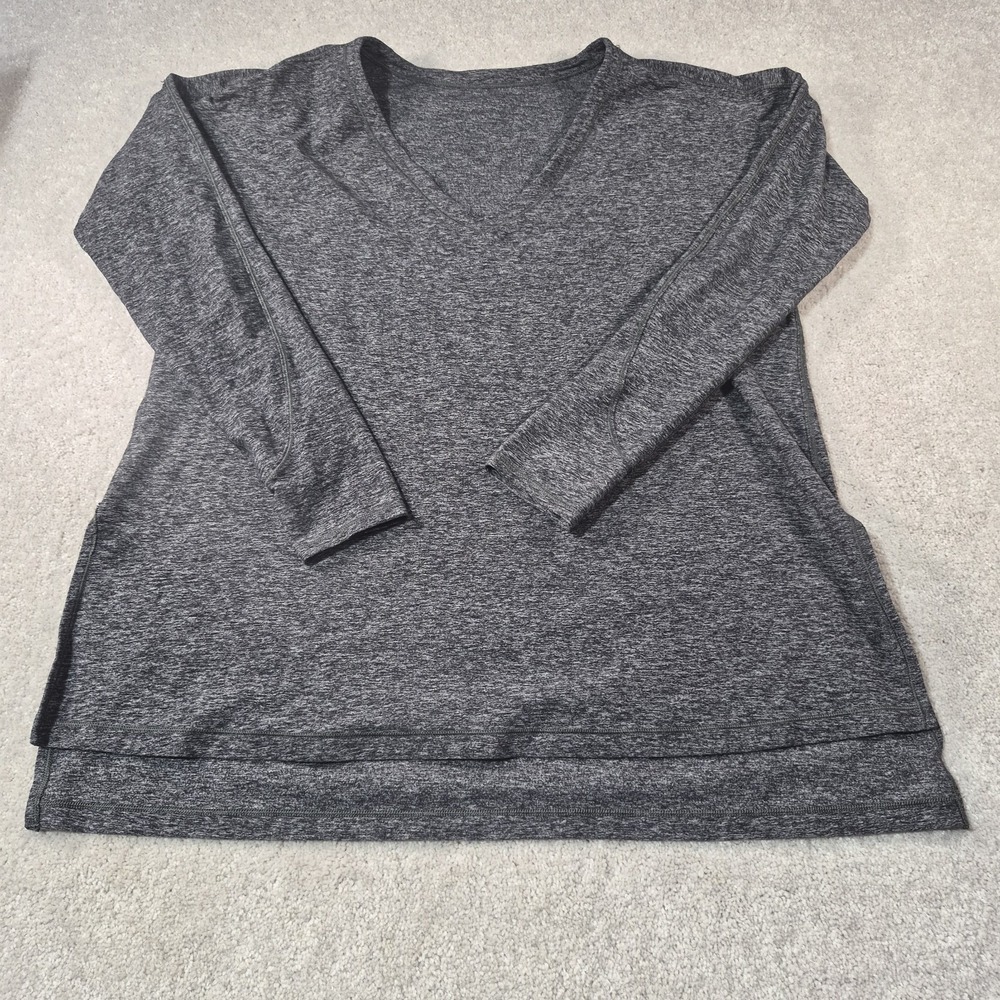 Lululemon "Dash To Class" Long Sleeve Top Women Gray Pullover V Neck Split Sides